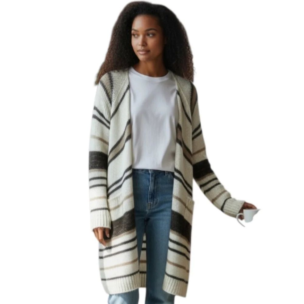 LOVE STITCH BLACK, CREAM, & TAUPE CARDIGAN SZ.S EUC